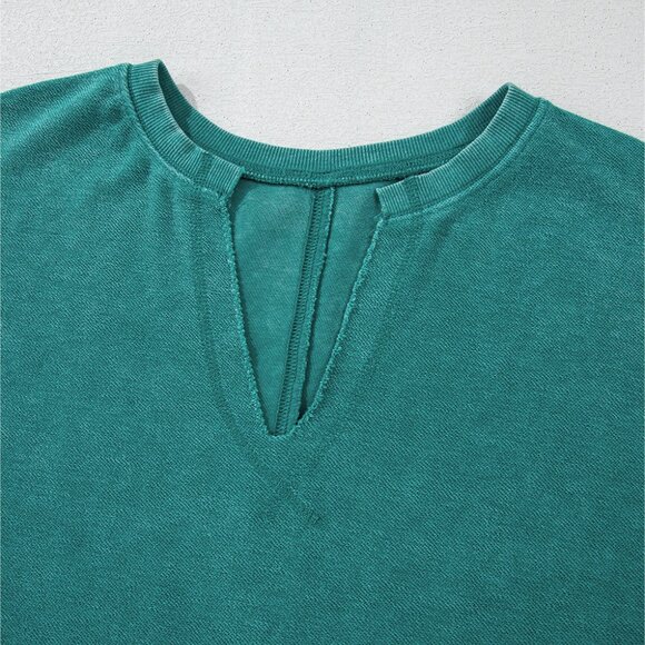 Skobeloff Solid Color Notched Neck Drop Shoulder Sweatshirt - Picture 6 of 11